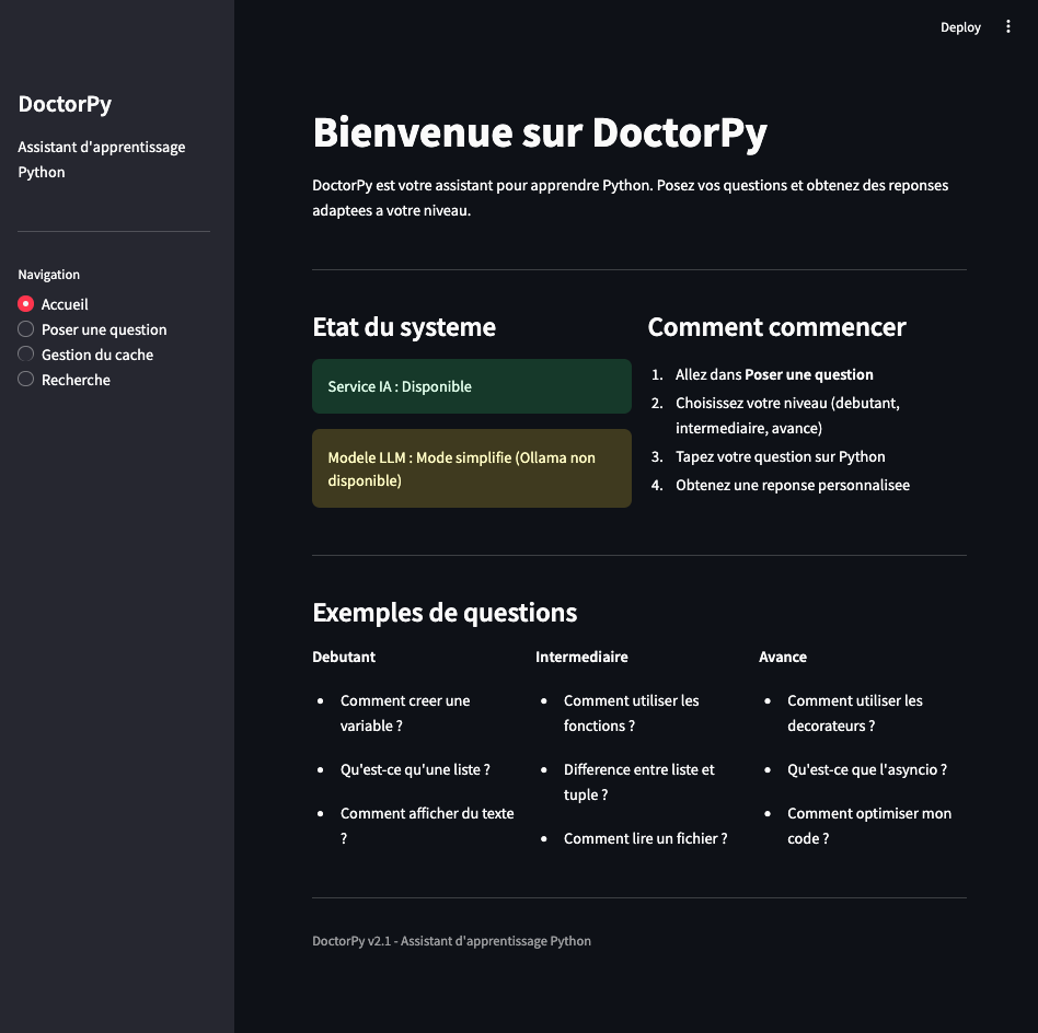 Page d'accueil DoctorPy