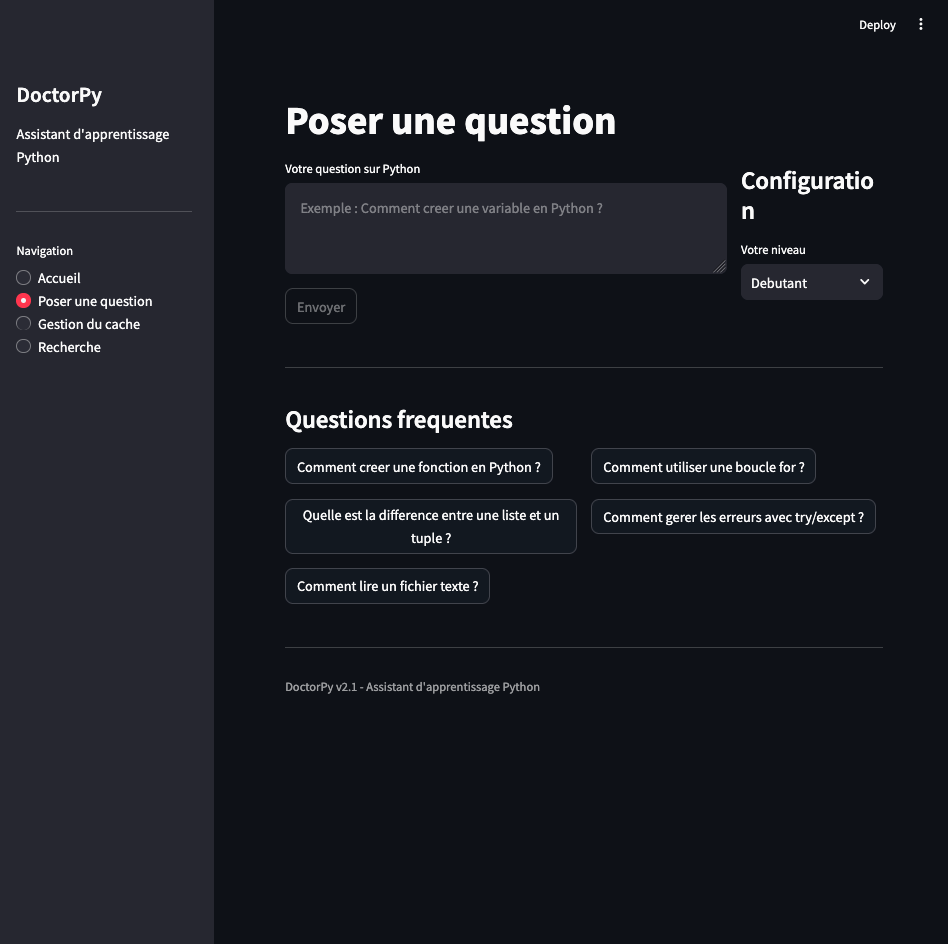 Interface de question