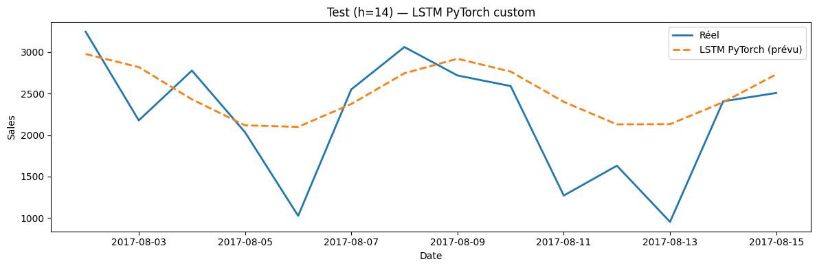 Prédictions LSTM custom